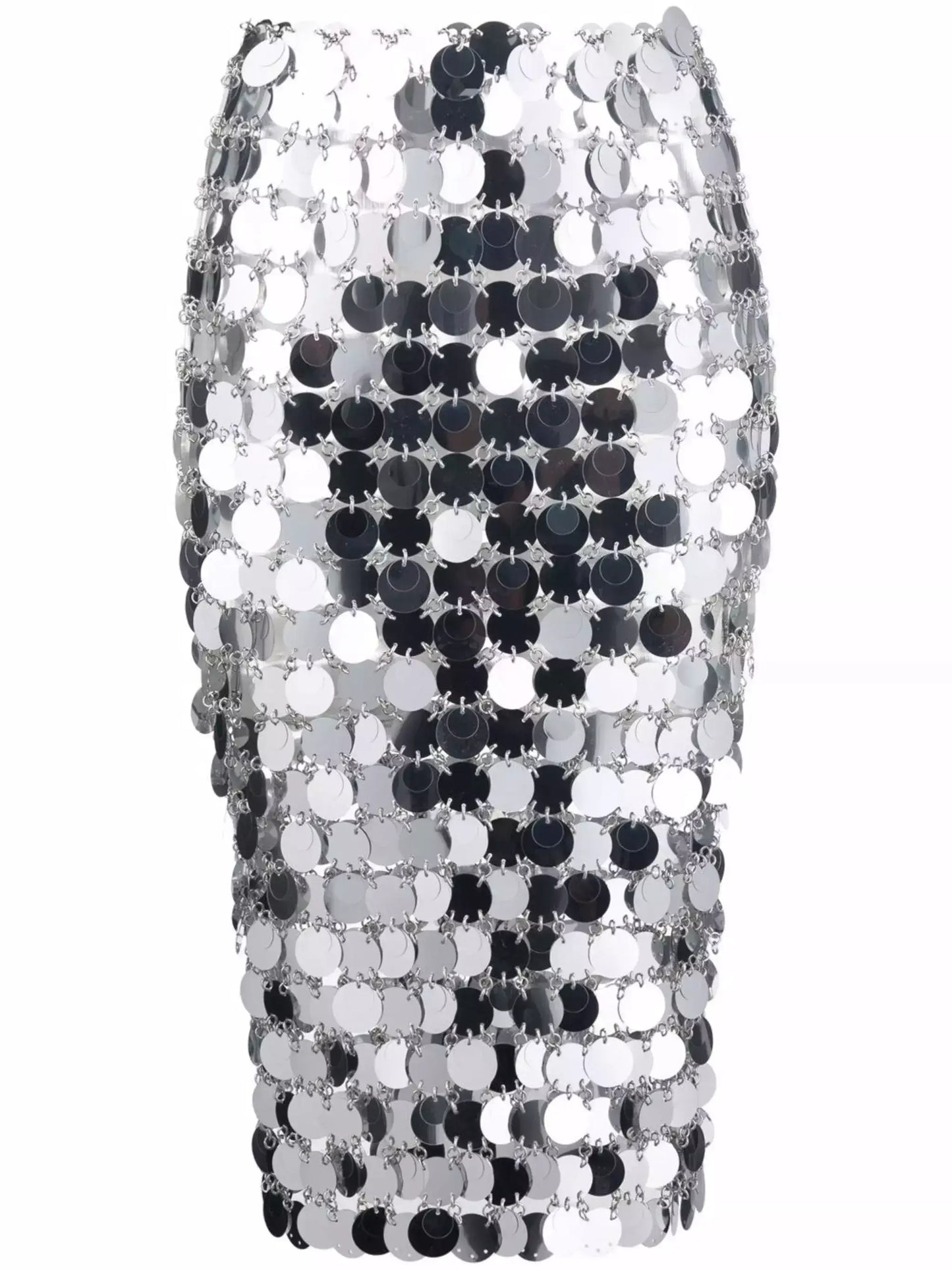 Silver Circle Mirror Sequin-Embellished Skirt - Skirts