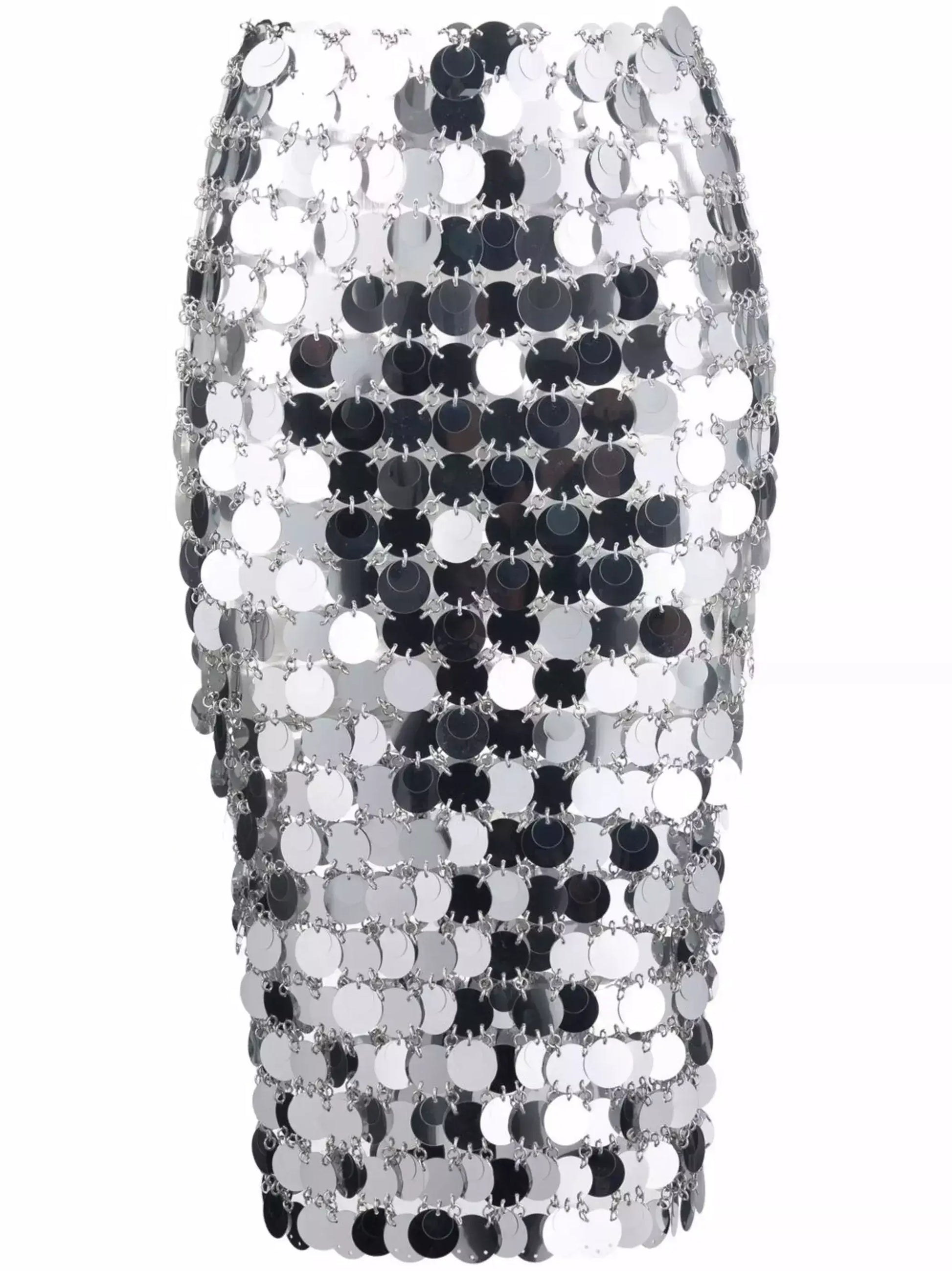 Silver Circle Mirror Sequin-Embellished Skirt - Skirts
