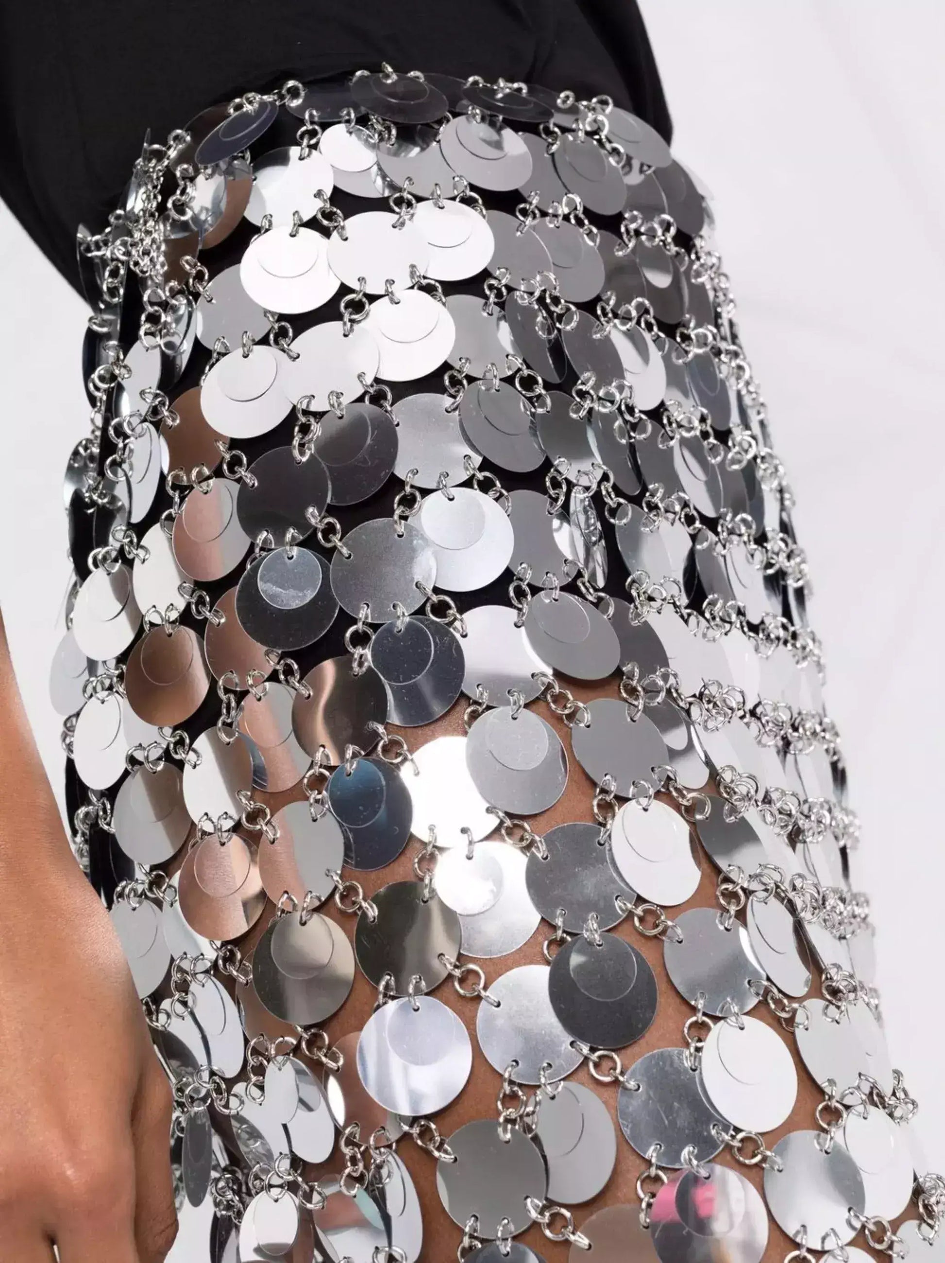Silver Circle Mirror Sequin-Embellished Skirt - Skirts