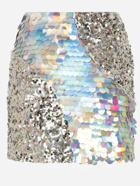 Silver Sequin-Embellished Mini Skirt - Skirts