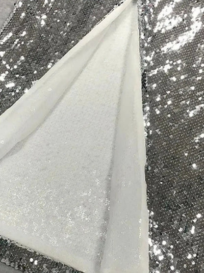 Silver Sequin Gown with Pearl Neckline - Dresses