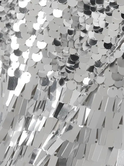 Silver Sequin Tulle Midi Dress - Dresses