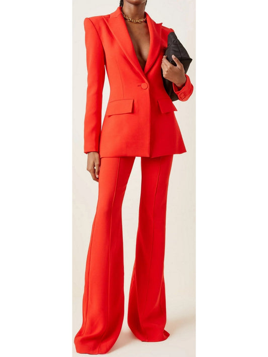 Single-Breasted Blazer and Flared Pant Suit, Bright Red - Branna Couture