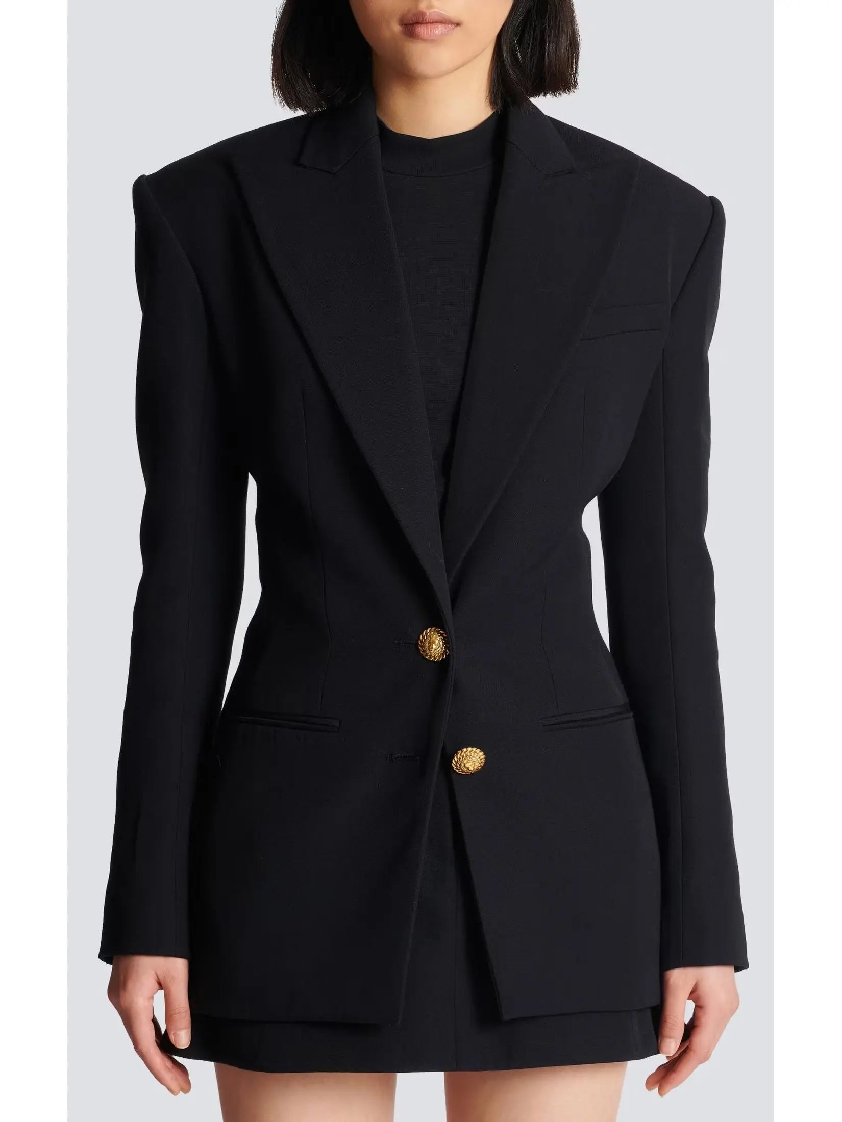 Single-Breasted Cinched Waist Jacket in Black - Branna Couture