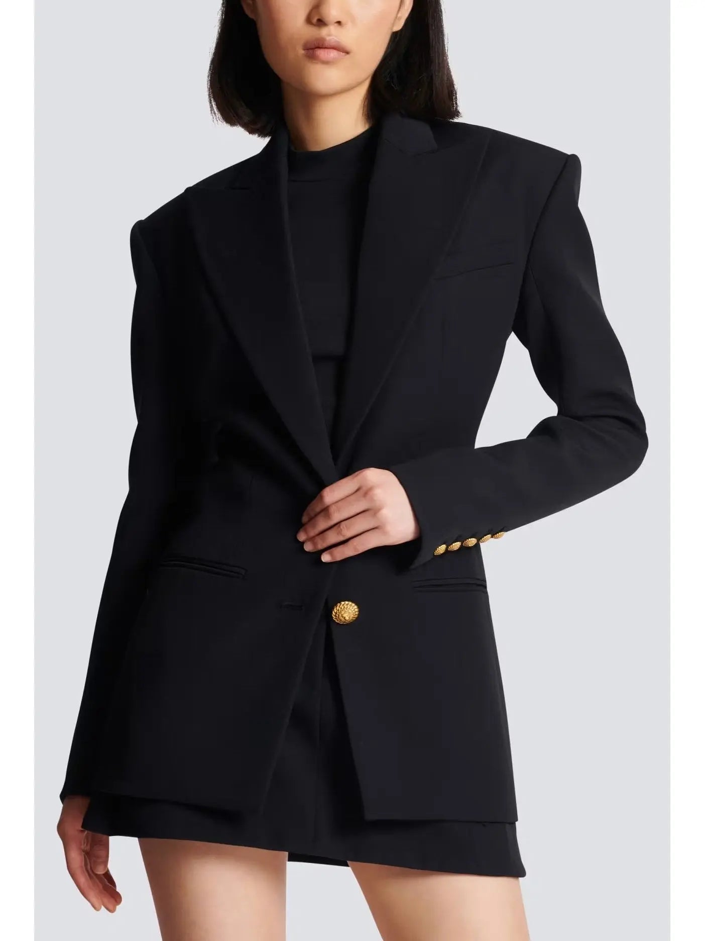 Single-Breasted Cinched Waist Jacket in Black - Branna Couture