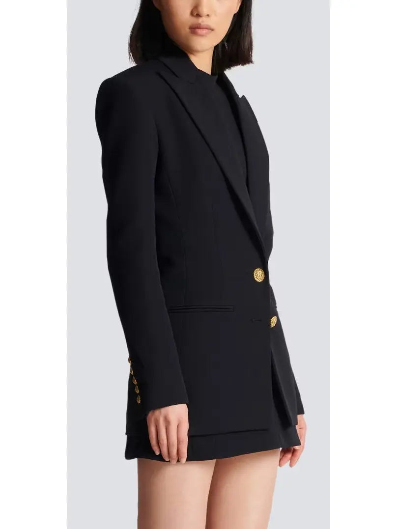 Single-Breasted Cinched Waist Jacket in Black - Branna Couture