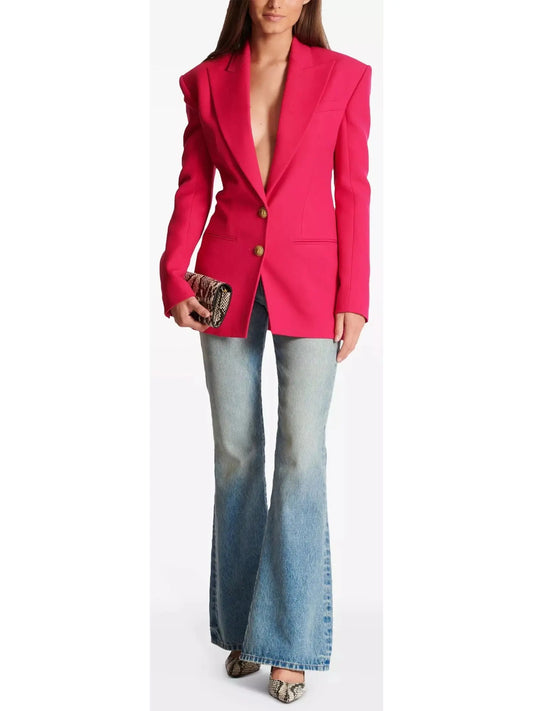 Single-Breasted Cinched Waist Jacket in Pink - Branna Couture