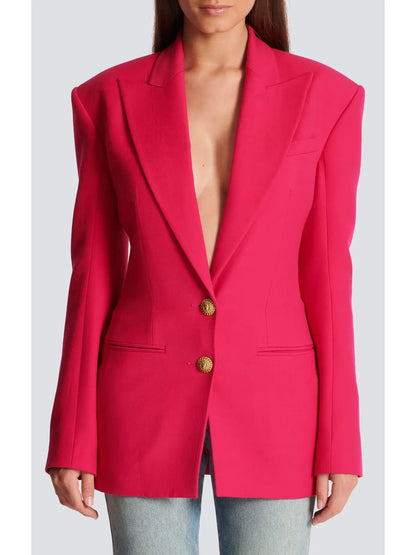 Single-Breasted Cinched Waist Jacket in Pink - Branna Couture