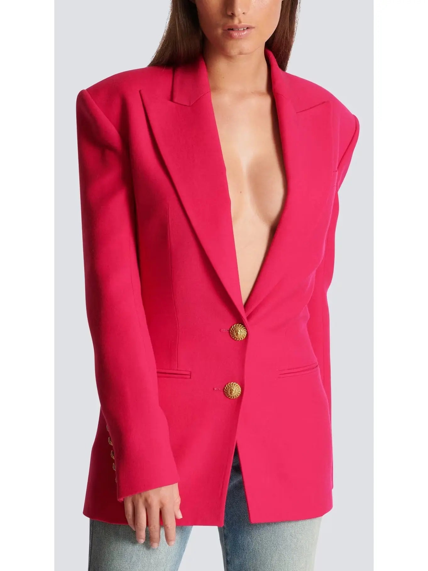 Single-Breasted Cinched Waist Jacket in Pink - Branna Couture