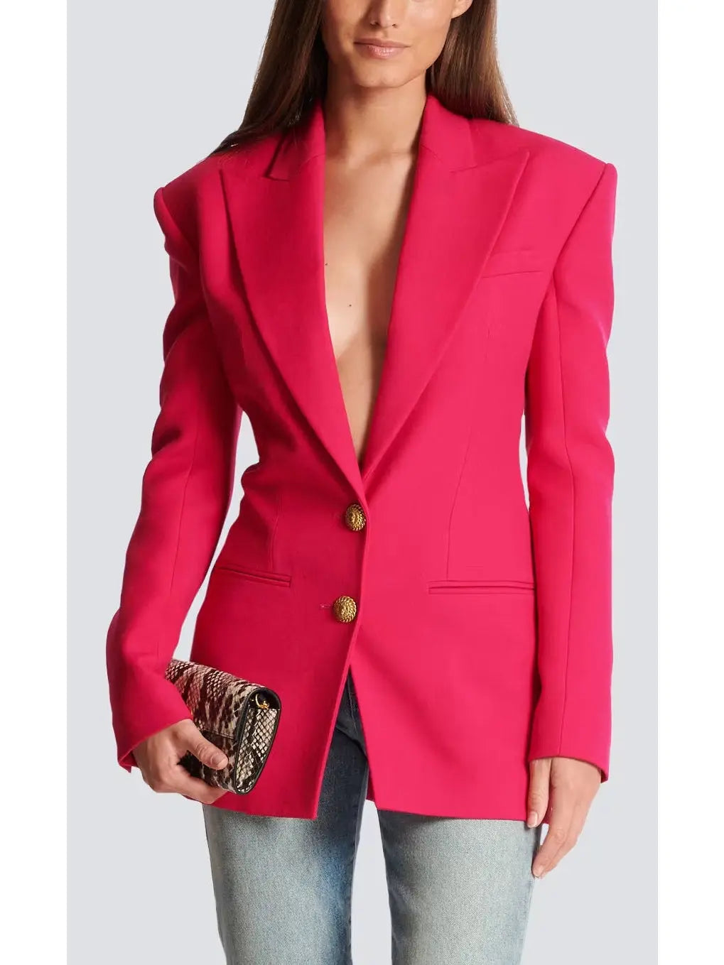 Single-Breasted Cinched Waist Jacket in Pink - Branna Couture