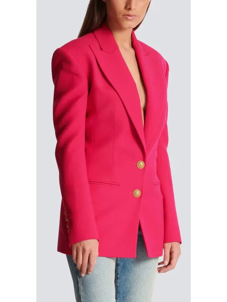 Single-Breasted Cinched Waist Jacket in Pink - Branna Couture