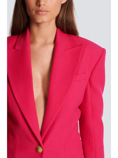 Single-Breasted Cinched Waist Jacket in Pink - Branna Couture