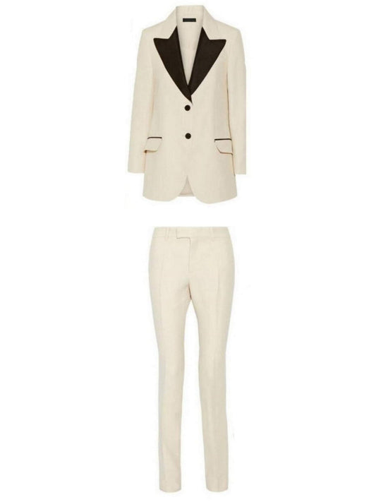 Single-Breasted Contrast-Trim Blazer and Pant Suit - Branna Couture