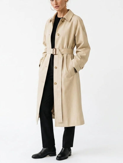 Single-Breasted Belted Midi Trench Coat in Sand - Coats