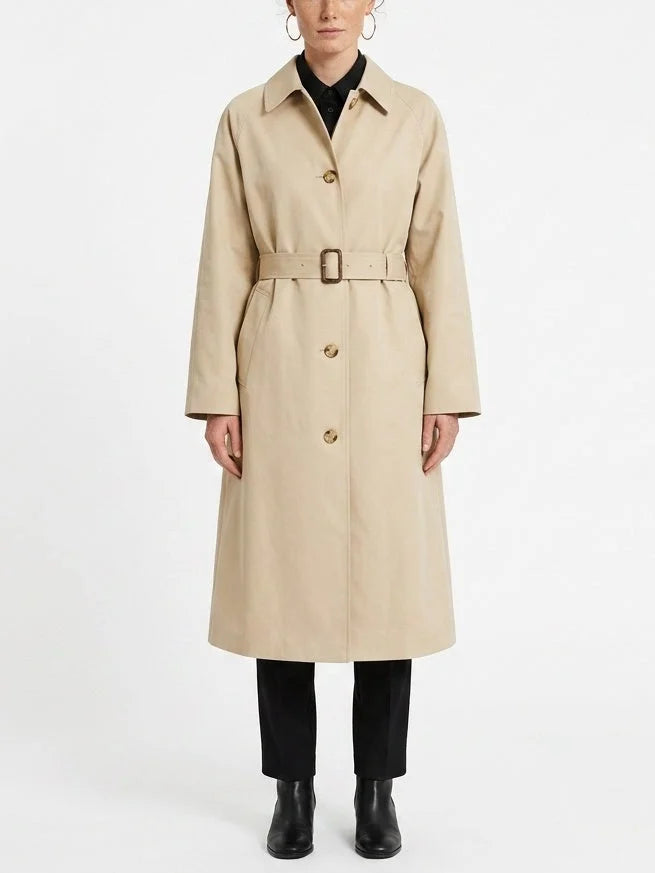 Single-Breasted Belted Midi Trench Coat in Sand - Coats