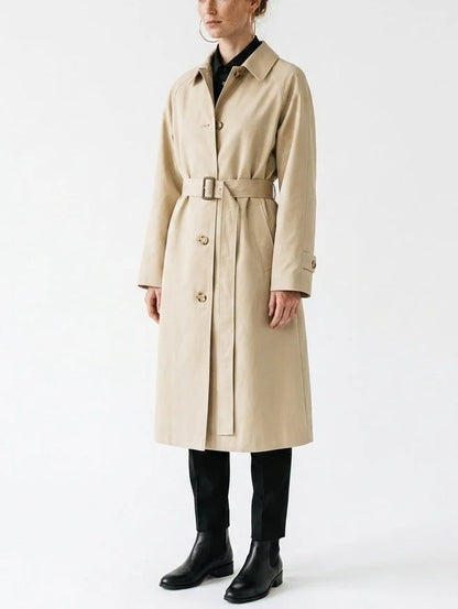Single-Breasted Belted Midi Trench Coat in Sand - Coats