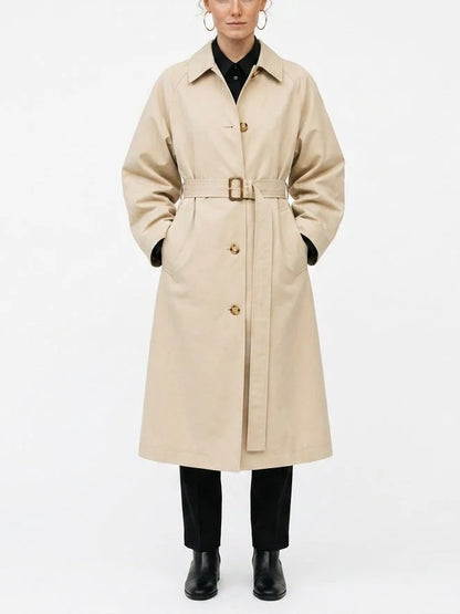 Single-Breasted Belted Midi Trench Coat in Sand - Coats