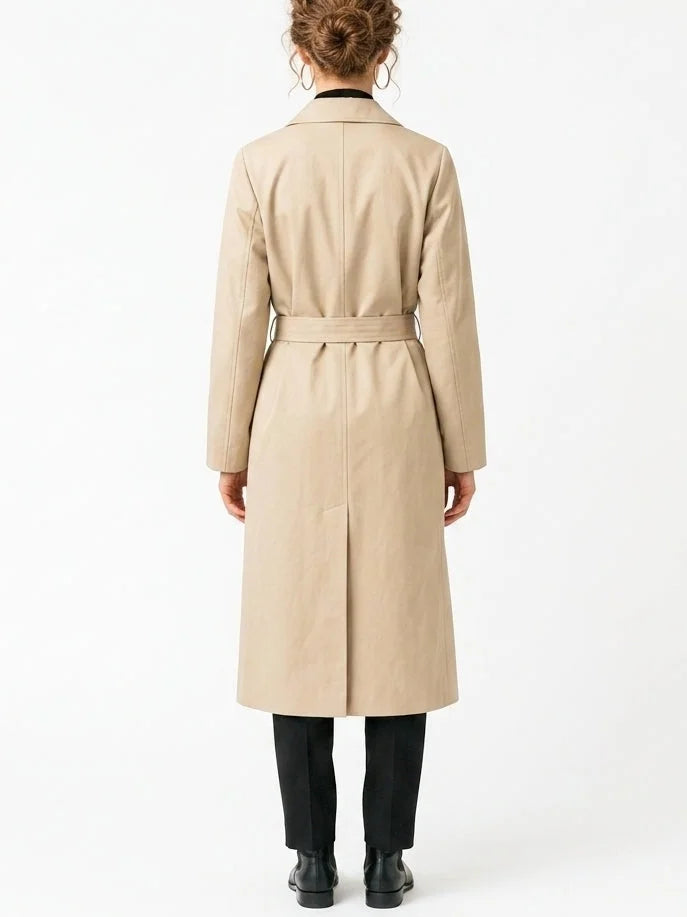 Single-Breasted Belted Midi Trench Coat in Sand - Coats
