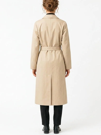Single-Breasted Belted Midi Trench Coat in Sand - Coats