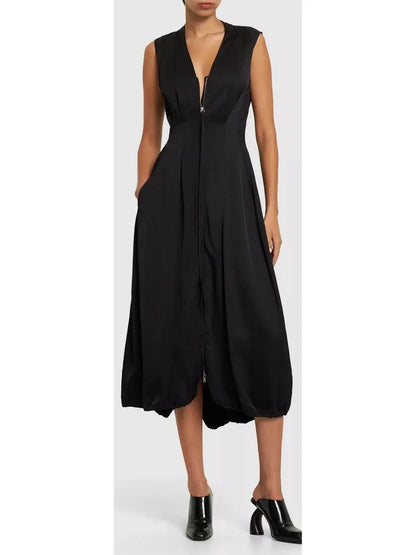 Sleeveless Drawstring Midi-Dress in Black - Branna Couture