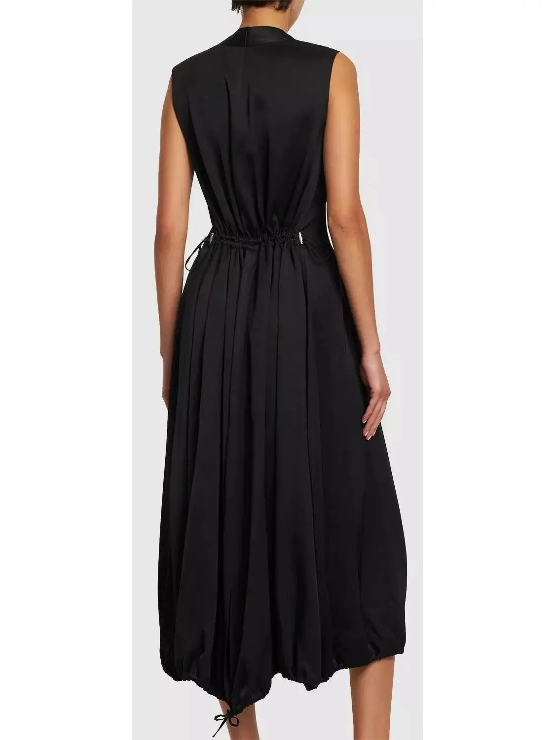 Sleeveless Drawstring Midi-Dress in Black - Branna Couture