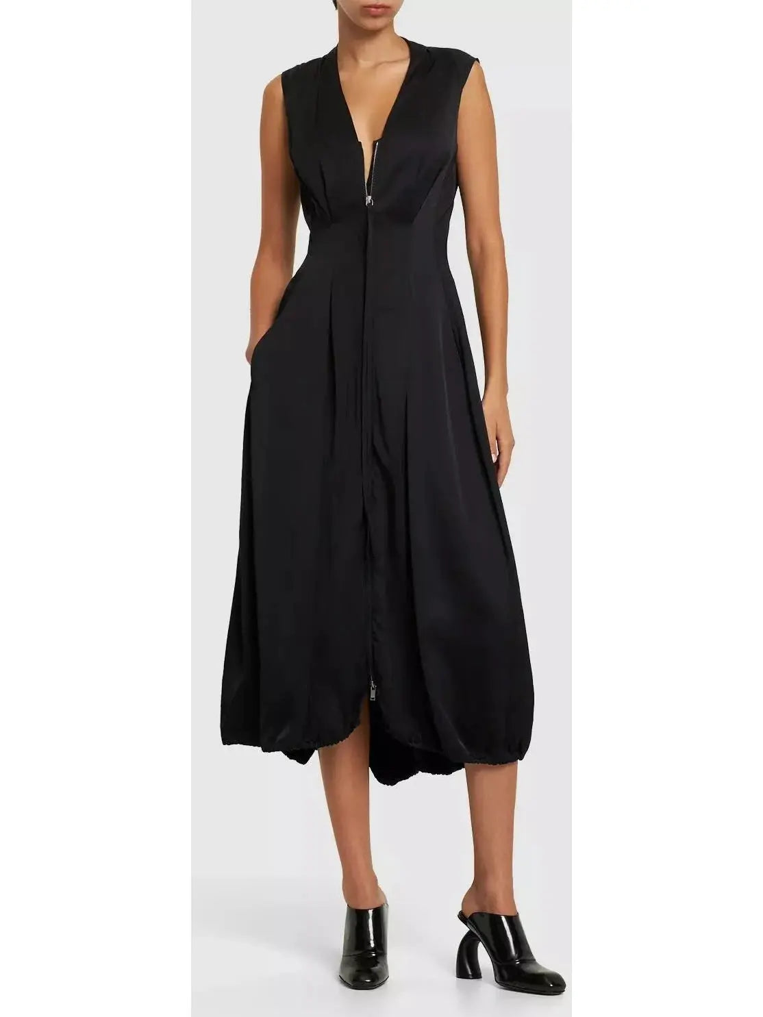 Sleeveless Drawstring Midi-Dress in Black - Branna Couture