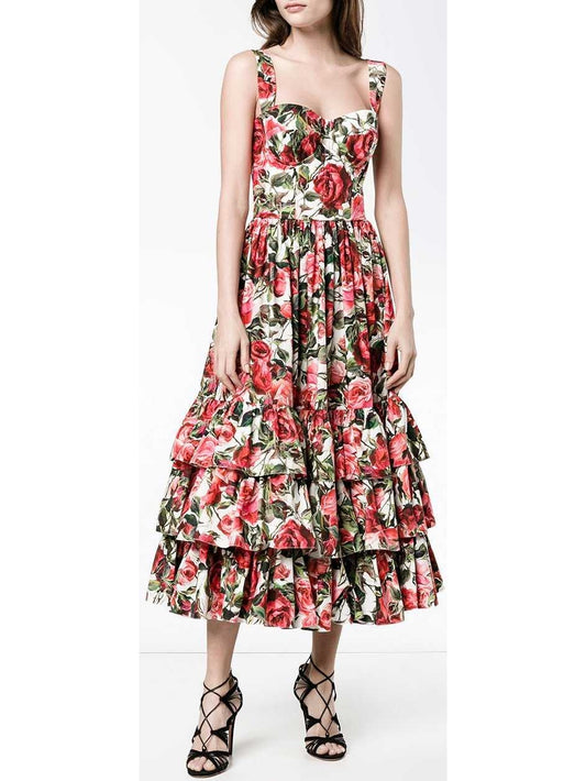 Sleeveless Roses Printed Midi Dress - Branna Couture