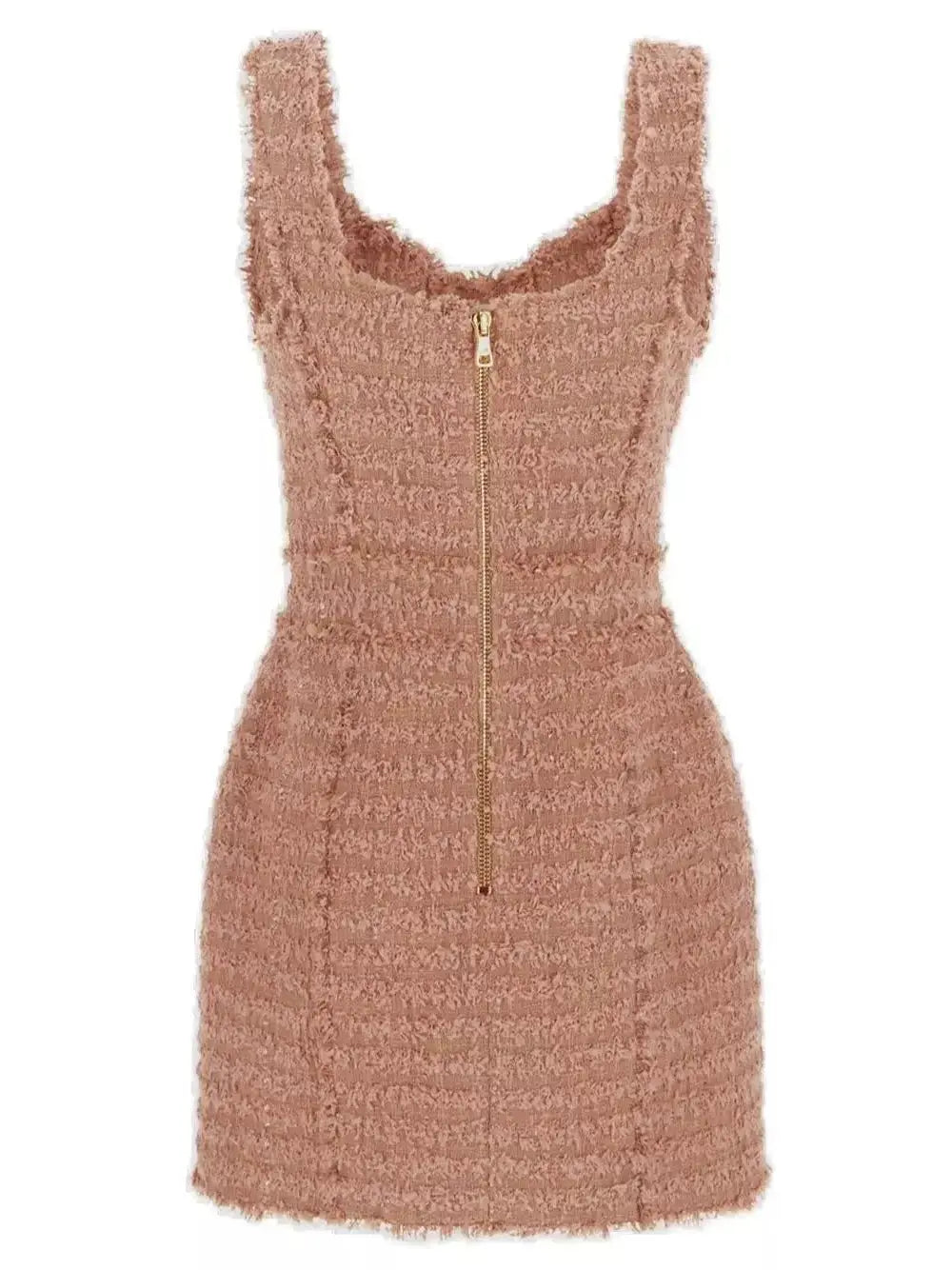 Sleeveless Tweed Buttoned Mini Dress - Branna Couture