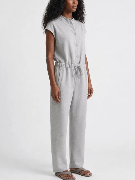 Sleeveless Button Front Drawstring Waist Jumpsuit - Suits & Sets