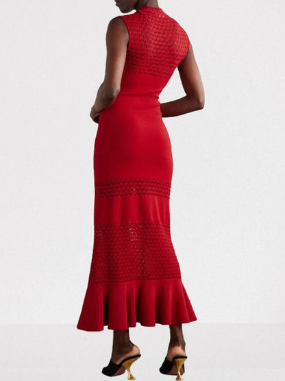 Sleeveless Lattice-Knit Mock-Neck Maxi Dress - Dresses