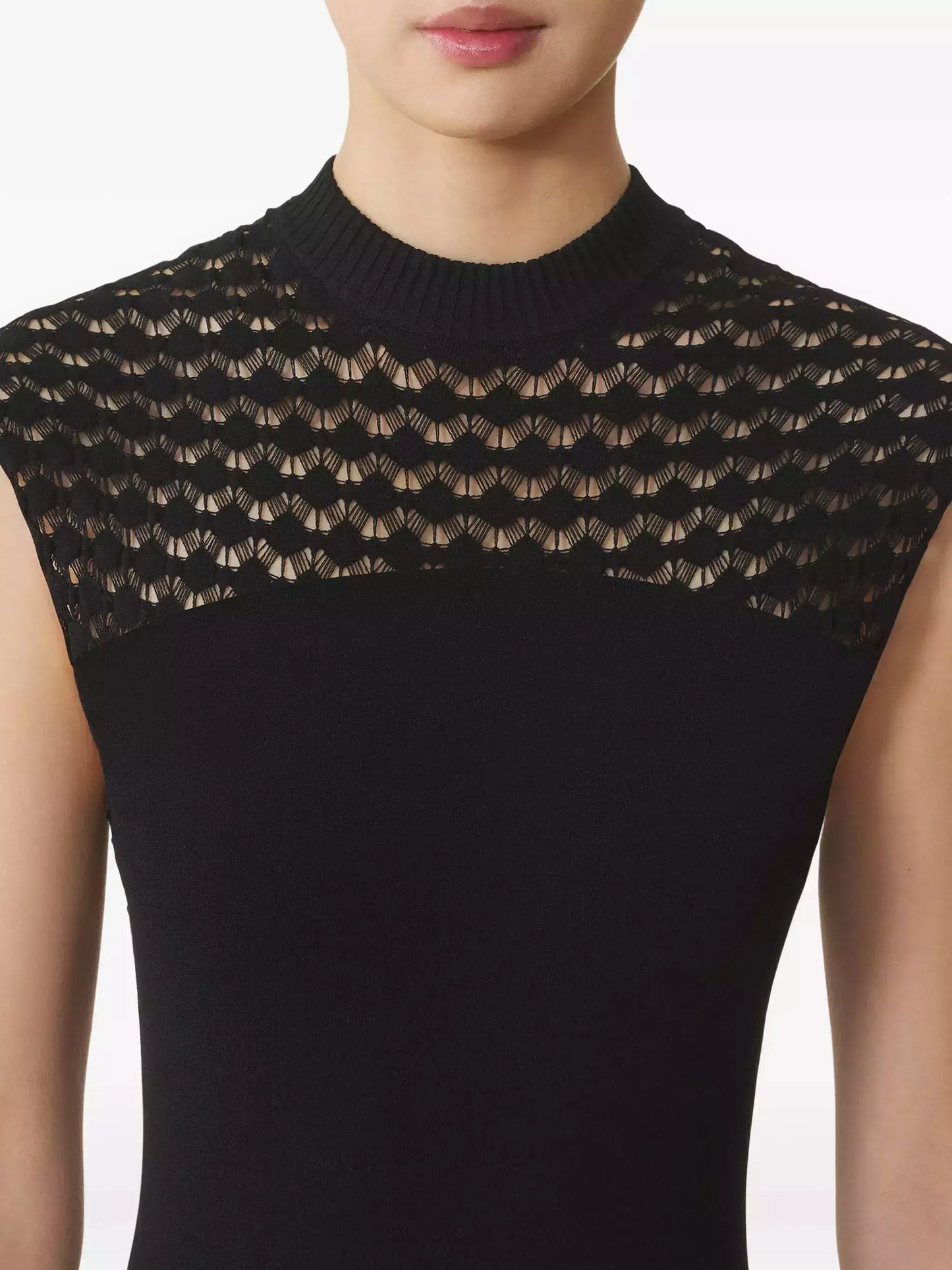 Sleeveless Lattice-Knit Mock-Neck Maxi Dress - Dresses