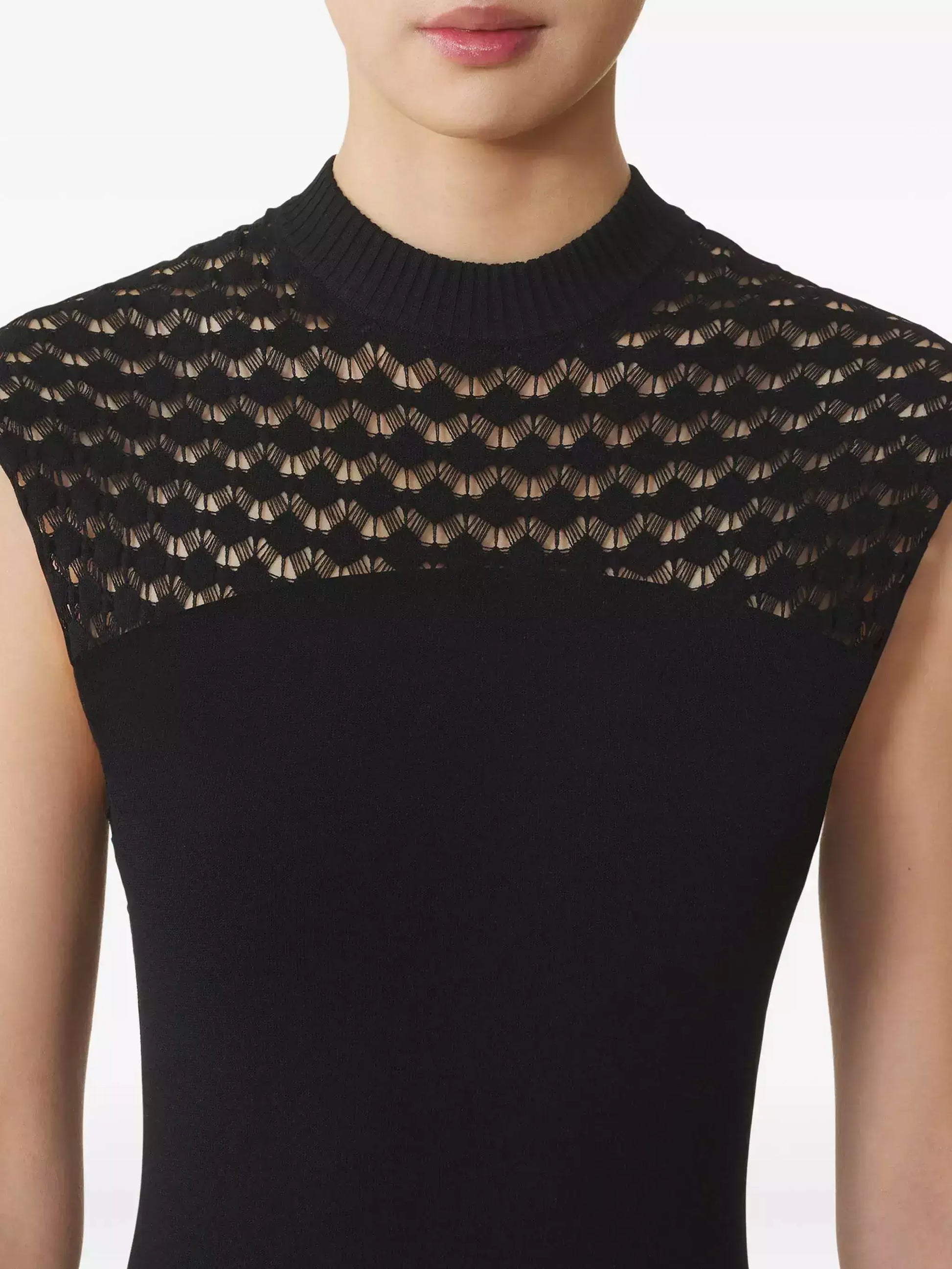 Sleeveless Lattice-Knit Mock-Neck Maxi Dress - Dresses