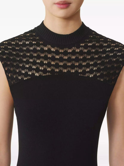 Sleeveless Lattice-Knit Mock-Neck Maxi Dress - Dresses