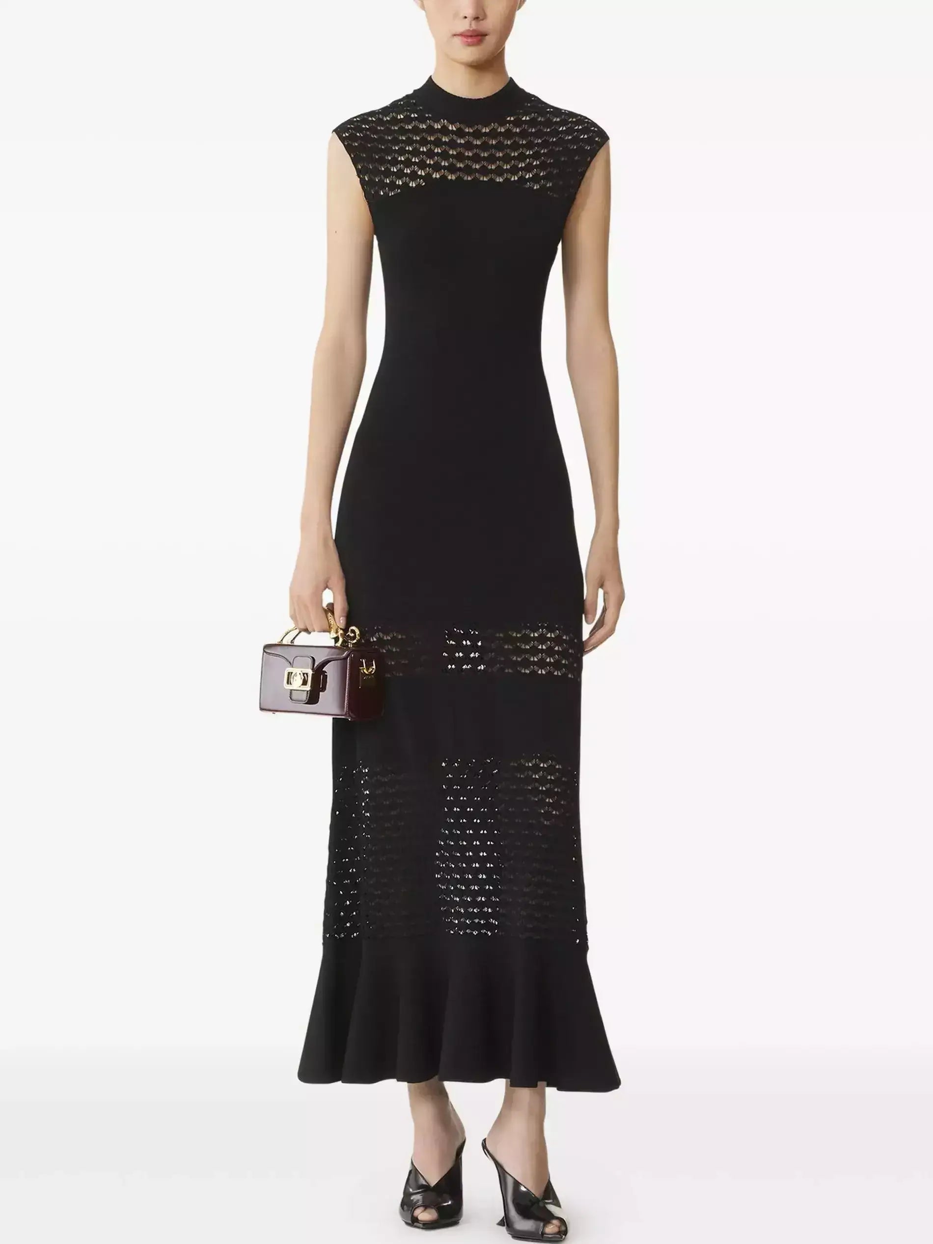 Sleeveless Lattice-Knit Mock-Neck Maxi Dress - Dresses