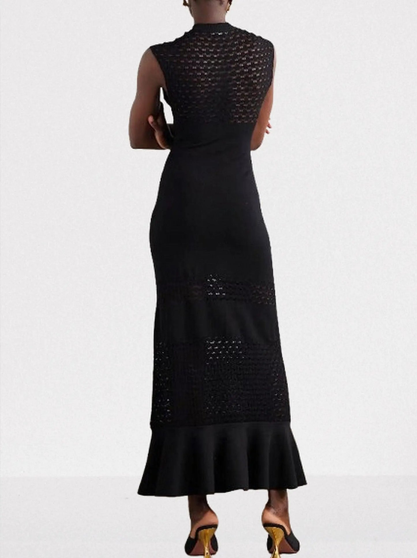 Sleeveless Lattice-Knit Mock-Neck Maxi Dress - Dresses