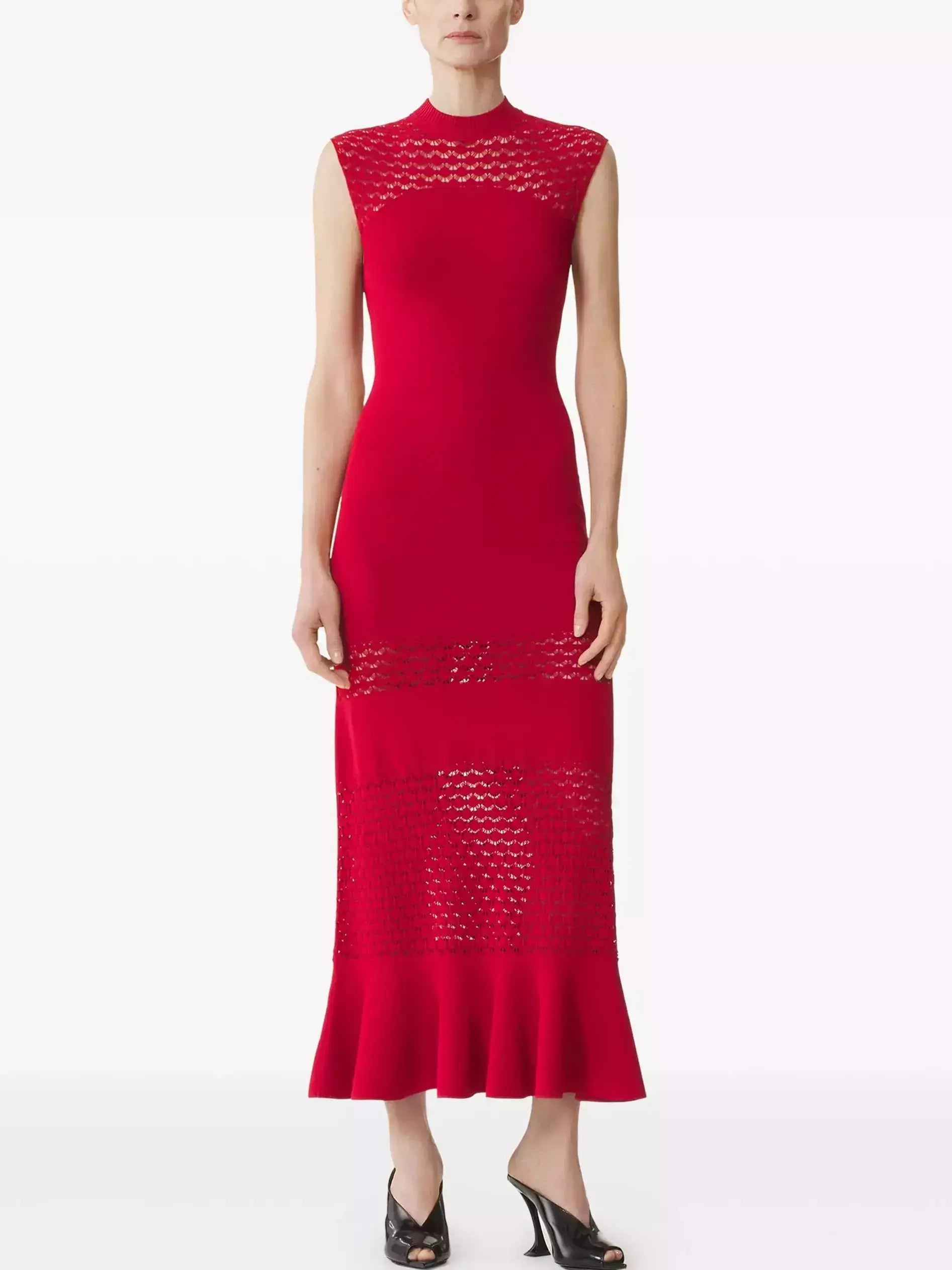 Sleeveless Lattice-Knit Mock-Neck Maxi Dress - Dresses