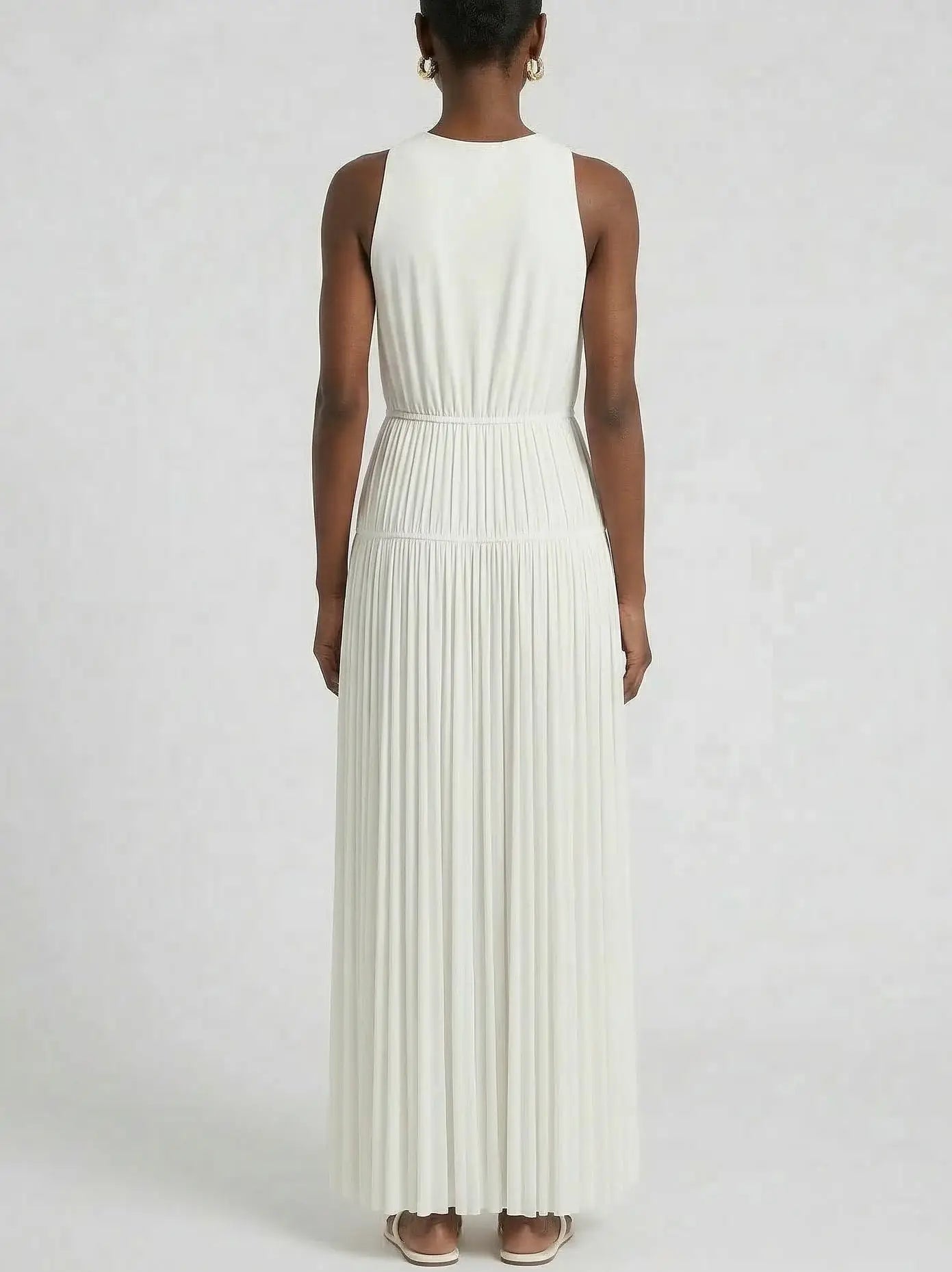 Sleeveless Pleated Maxi Dress in White or Black - Dresses