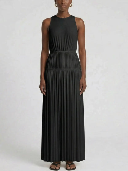 Sleeveless Pleated Maxi Dress in White or Black - Small / Black - Dresses