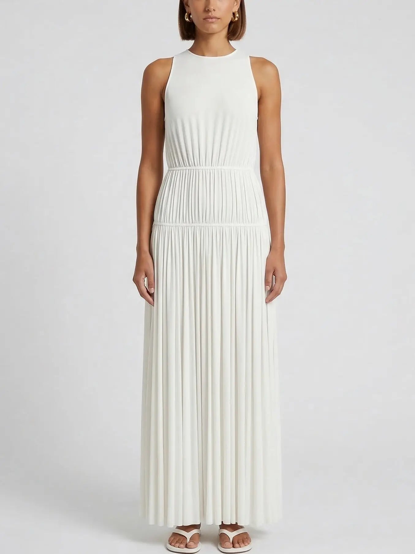 Sleeveless Pleated Maxi Dress in White or Black - Dresses