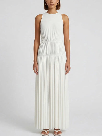 Sleeveless Pleated Maxi Dress in White or Black - Dresses