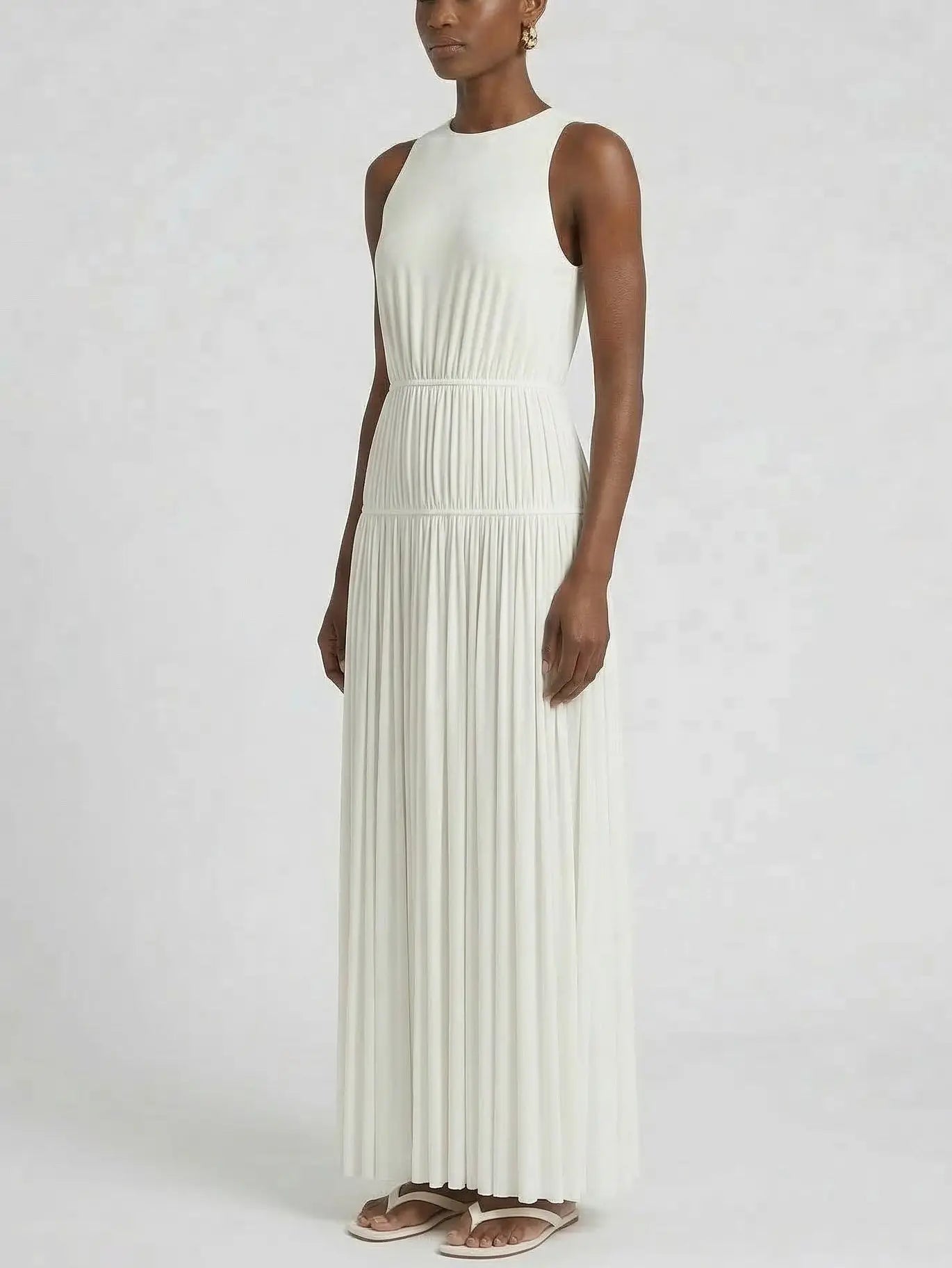 Sleeveless Pleated Maxi Dress in White or Black - Dresses