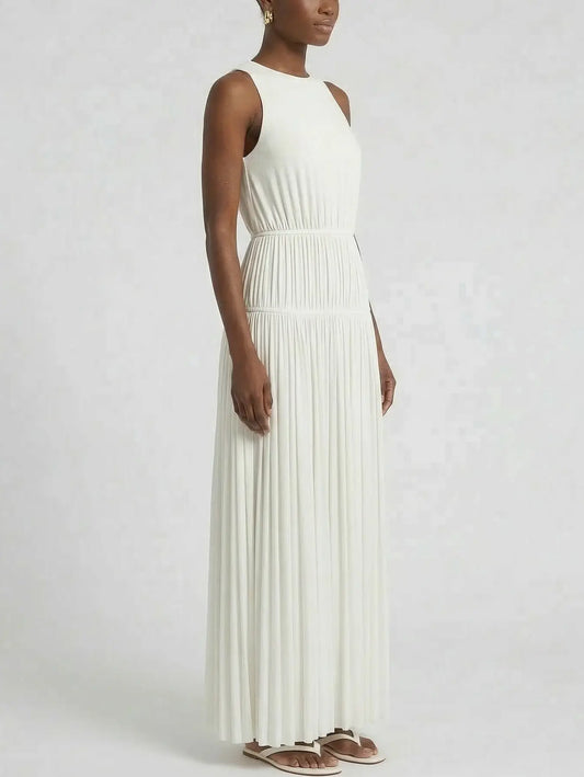 Sleeveless Pleated Maxi Dress in White or Black - Dresses