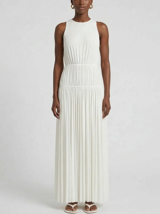 Sleeveless Pleated Maxi Dress in White or Black - Small / White - Dresses