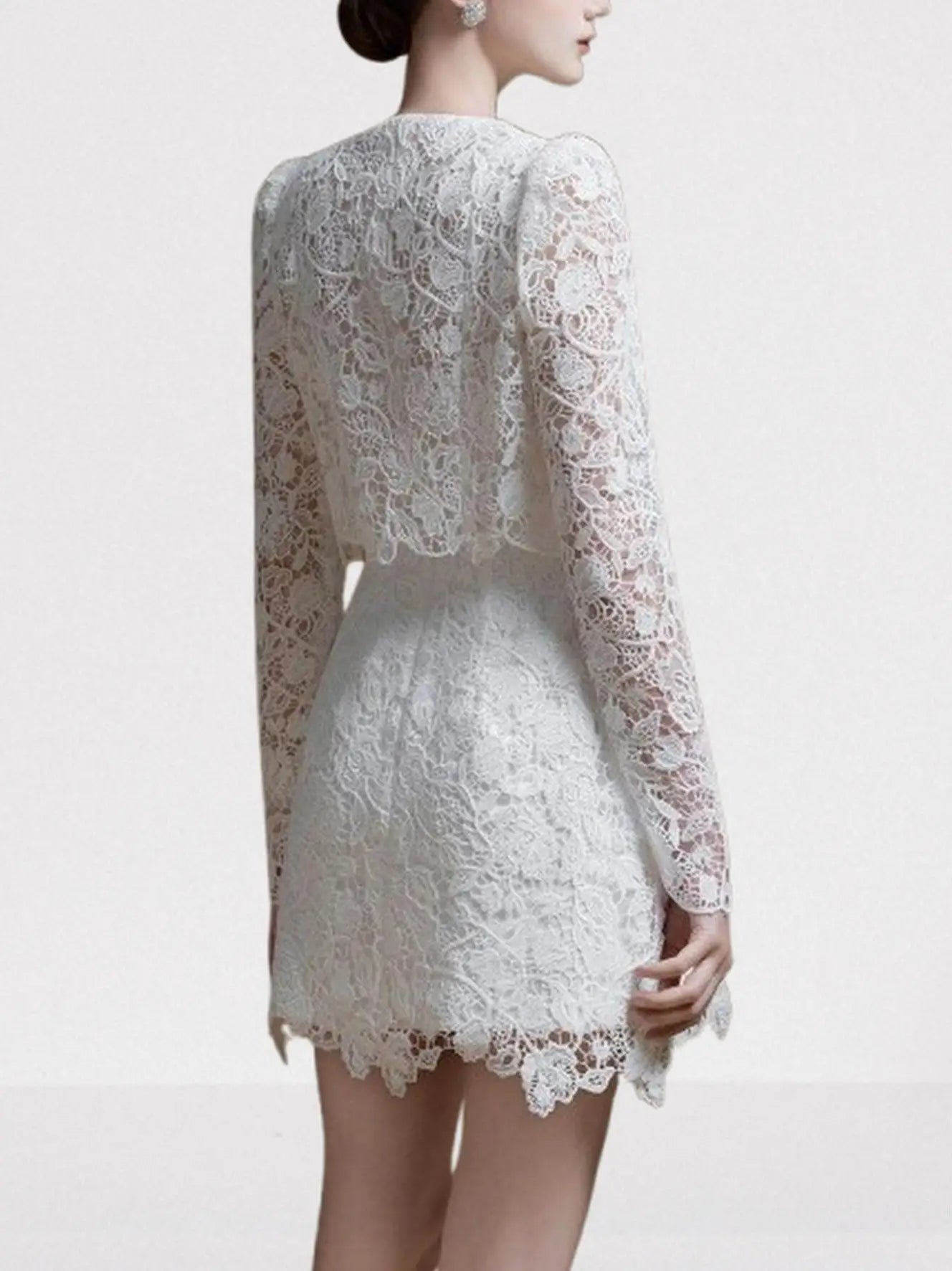 Sleeveless White Lace Mini Dress and Cropped Jacket - Dresses