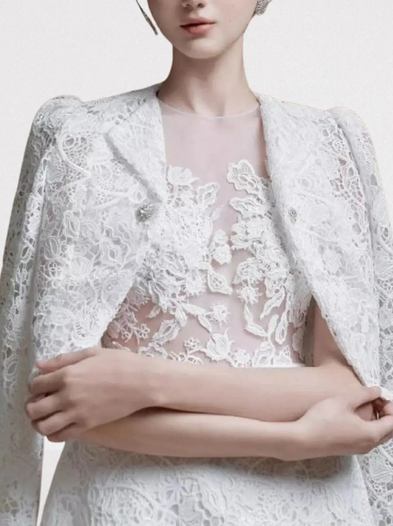 Sleeveless White Lace Mini Dress and Cropped Jacket - Dresses