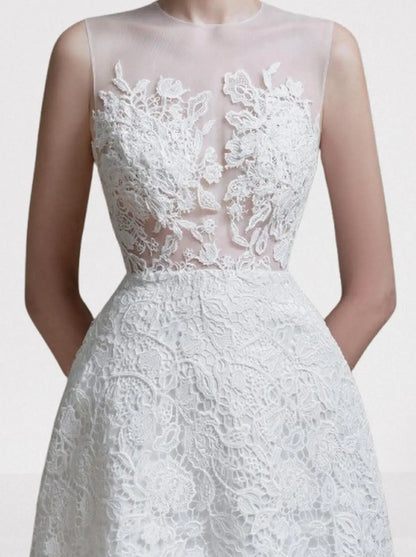 Sleeveless White Lace Mini Dress and Cropped Jacket - Dresses