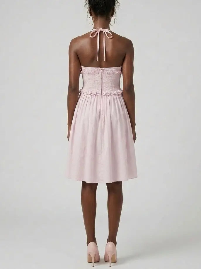 Smocked Waist Cotton Halter Midi Dress - Dresses
