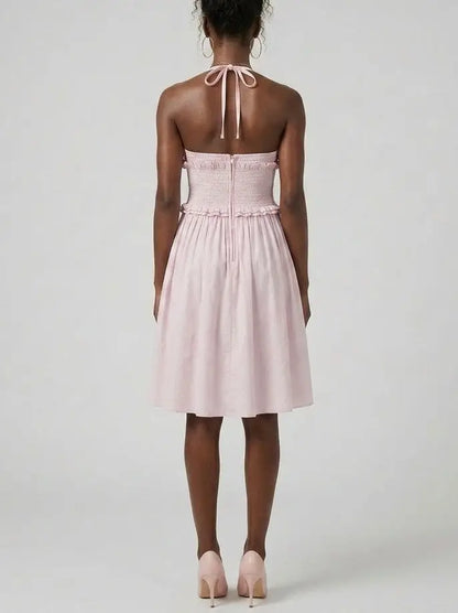 Smocked Waist Cotton Halter Midi Dress - Dresses