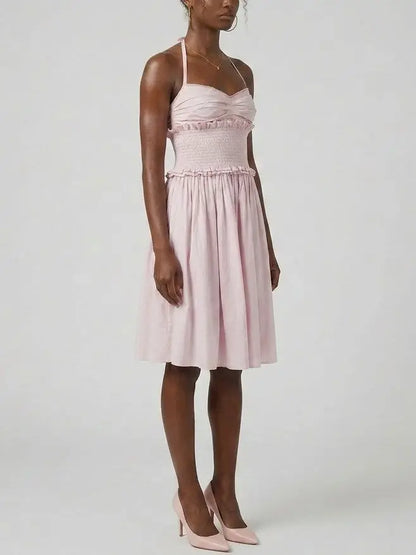 Smocked Waist Cotton Halter Midi Dress - Dresses
