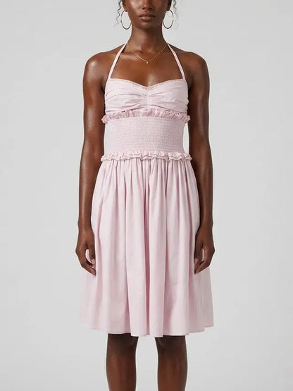 Smocked Waist Cotton Halter Midi Dress - Dresses